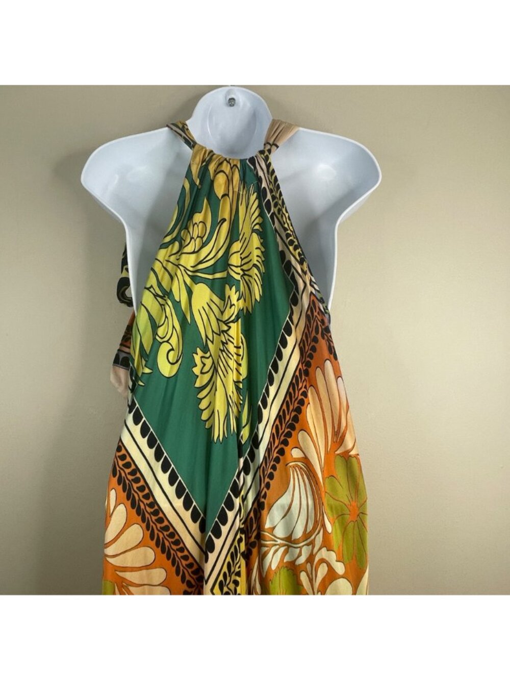 Zara Maxi Dress Womens XLarge Resort Halter Satin Silky Exotic Mixed Print Long - Picture 11 of 16